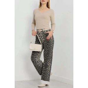 V yaka kaşkorse bluz bej