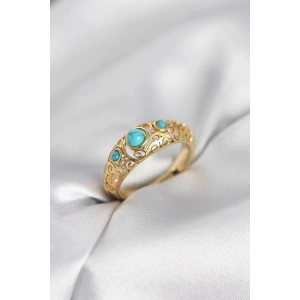 Vintage Model Mavi Taşlı Gold Renk Kadın Yüzük