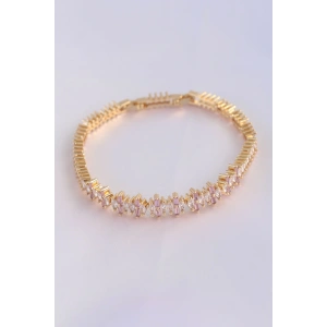 Vip Seri Pirinç Pembe Zirkon Taşlı Gold Renk Baget Model Bileklik