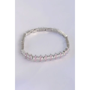 Vip Seri Pirinç Pembe Zirkon Taşlı Gümüş Renk Baget Model Bileklik