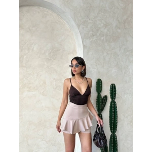 Vnlu fırfırlı şort bej s24683