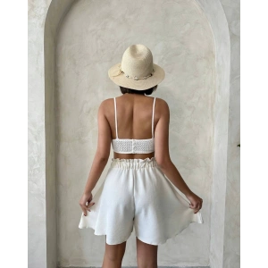 Volanlı keten şort bej s255058