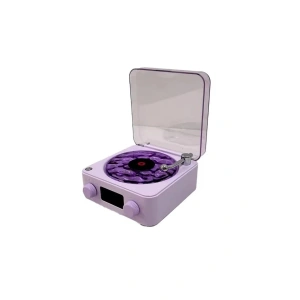 Wes Nostalji Plak Görünümlü Bluetooth Hoparlör 3d Ses Daası Retro Müzik Plak Mor