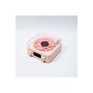 Wes Nostalji Plak Görünümlü Bluetooth Hoparlör 3d Ses Daası Retro Müzik Plak Pembe