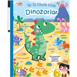 Yaz-Sil Etkinlik Kitabı - Dinozorlar (Kalemli)