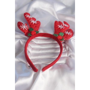 Yılbaşı Temalı Kar Tanesi İşleme Detay Geyik Boynuzu Figürlü Taç