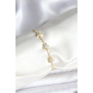 Yıldız Model Zirkon Taşlı Gold Renk Pirinç Su Yolu Kadın Bileklik