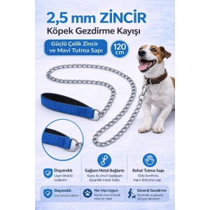 Zincir Köpek Gezdirme Kayışı Dalı Çelik & Ergonomik Tutma Saplı 2,5 mm-120 cm Mi