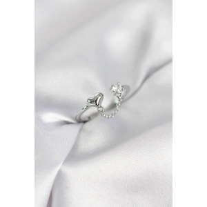 Zincir Sallantılı Kalp Model Gümüş Renk Kadın Yüzük