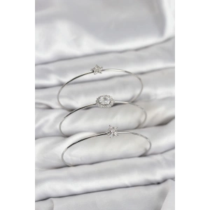 Zirkon Taşlı Gümüş Renk Tek Taş Model 3lü Kadın Bileklik Kombini