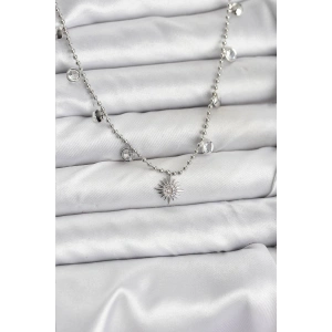 Zirkon Taşlı Kutup Yıldızı Model Pirinç Gümüş Renk Kadın Kolye