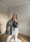 Kuşaklı Kolları Kürklü Gri Ceket