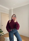 Bolero Detaylı İkili Bordo Triko Bluz