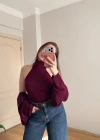 Bolero Detaylı İkili Bordo Triko Bluz