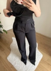 Boru Paça Siyah Kumaş Pantolon