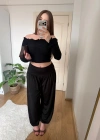 Uzun Kollu Siyah Kayık Yaka Crop