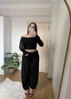 Beli Korsajlı Siyah Şalvar Pantolon