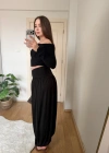 Beli Korsajlı Siyah Şalvar Pantolon