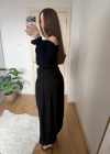 Beli Korsajlı Siyah Şalvar Pantolon