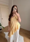 Fırfırlı Sarı Tek Askılı Bluz