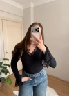 Premium Dokulu Dantel Detaylı Siyah Bluz