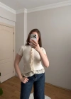 Ekru Dantelli Kısa Kollu Triko Hırka