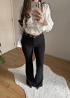 Kemerli Siyah İspanyol Paça Pantolon