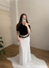 Kemerli Maksi Boy Beyaz Şifon Etek
