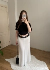 Kemerli Maksi Boy Beyaz Şifon Etek