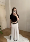Kemerli Maksi Boy Beyaz Şifon Etek