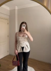 Puantiyeli Bel Detaylı Askılı Bluz