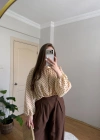 Kahve Puantiyeli Arkası Uzun Pastel Sarı Tül Bluz