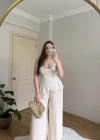 İnce Askılı Ekru Dantel Bluz