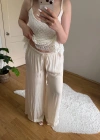 Dökümlü Beli İpli Ekru Pantolon