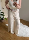 Dökümlü Beli İpli Ekru Pantolon