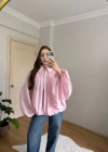 Pembe Balon Kol Büzgülü Bomber Ceket
