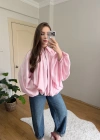 Pembe Balon Kol Büzgülü Bomber Ceket
