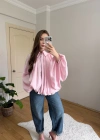 Pembe Balon Kol Büzgülü Bomber Ceket