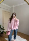 Pembe Balon Kol Büzgülü Bomber Ceket