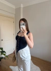 Askılı Denim Korse Bluz