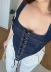 Askılı Denim Korse Bluz