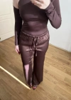 Beli Lastikli Acı Kahve Saten Pantolon