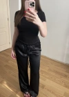 Beli Lastikli Siyah Saten Pantolon