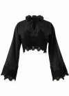 Dantel Detaylı Siyah Poplin Crop Bluz