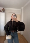 Dantel Detaylı Siyah Poplin Crop Bluz