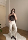 Dokulu Beyaz Jean Pantolon
