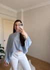 Dökümlü Kollu Bebek Mavisi Triko Bluz