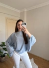 Dökümlü Kollu Bebek Mavisi Triko Bluz