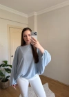 Dökümlü Kollu Bebek Mavisi Triko Bluz