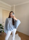 Dökümlü Kollu Bebek Mavisi Triko Bluz